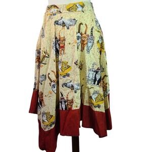 Cats at the Beach Print Handsewn Scarf Skirt Elastic Waist Medium